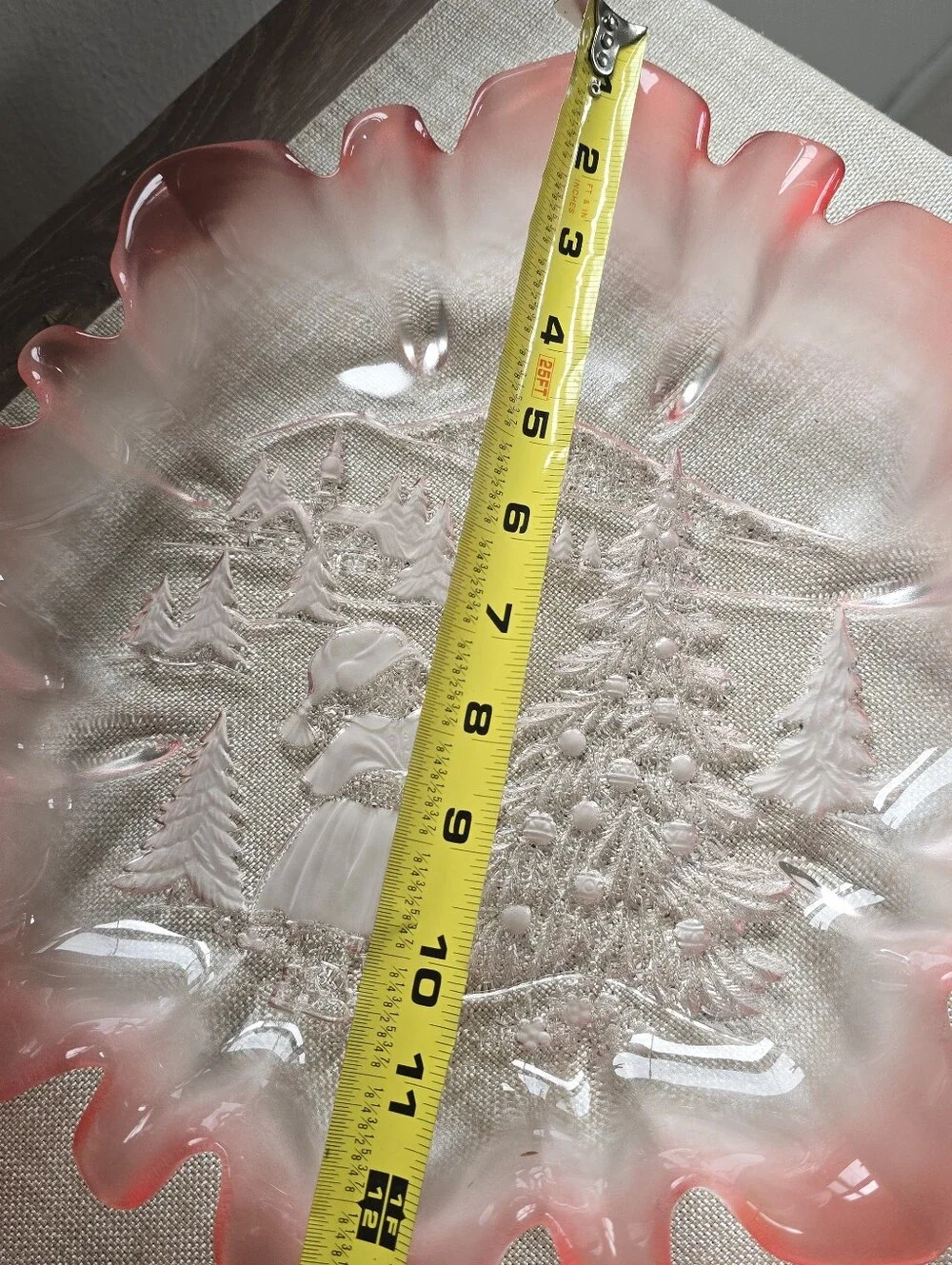 Vintage Frosted Pink Glass Christmas Bowl Girl Decorating Tree 12